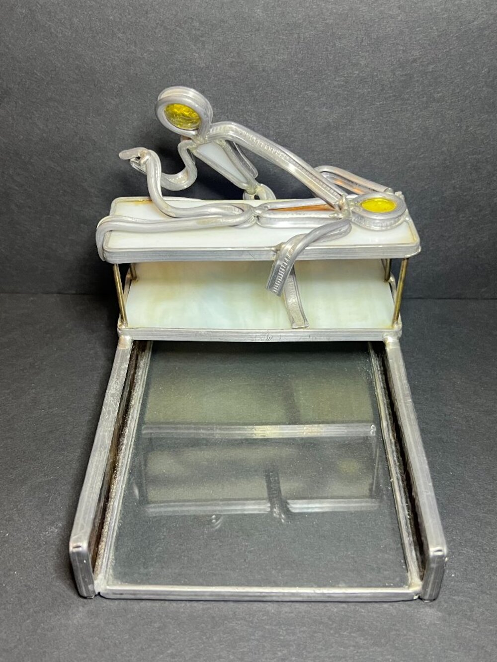 Vintage Carl Goeller Handmade Stained Glass Chiropractor Notepad Card Holder